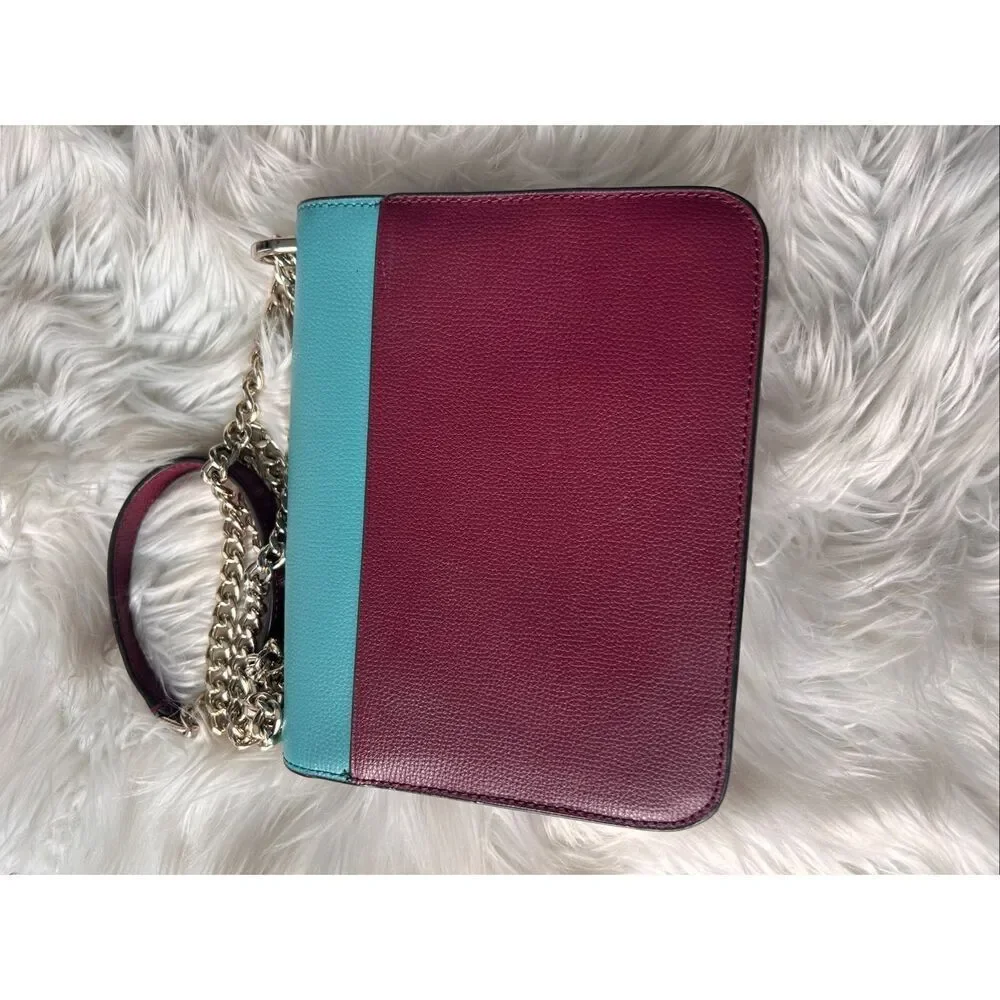 Kate Spade Remi Colorblock Chain Crossbody tri color teal, red, and pink